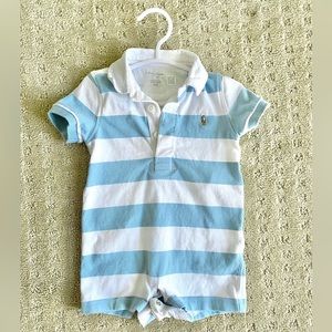 RALPH LAUREN blue and white stripped baby romper.